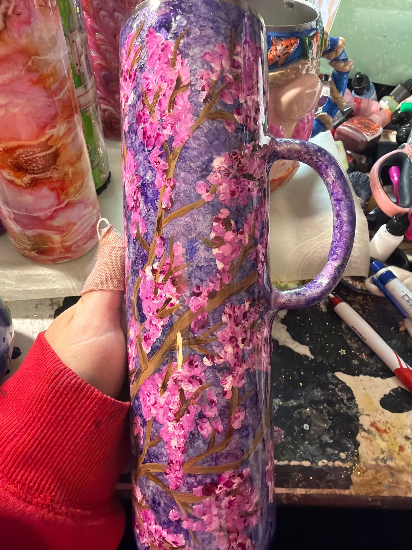 Hand-painted cherry blossom tree 32 oz